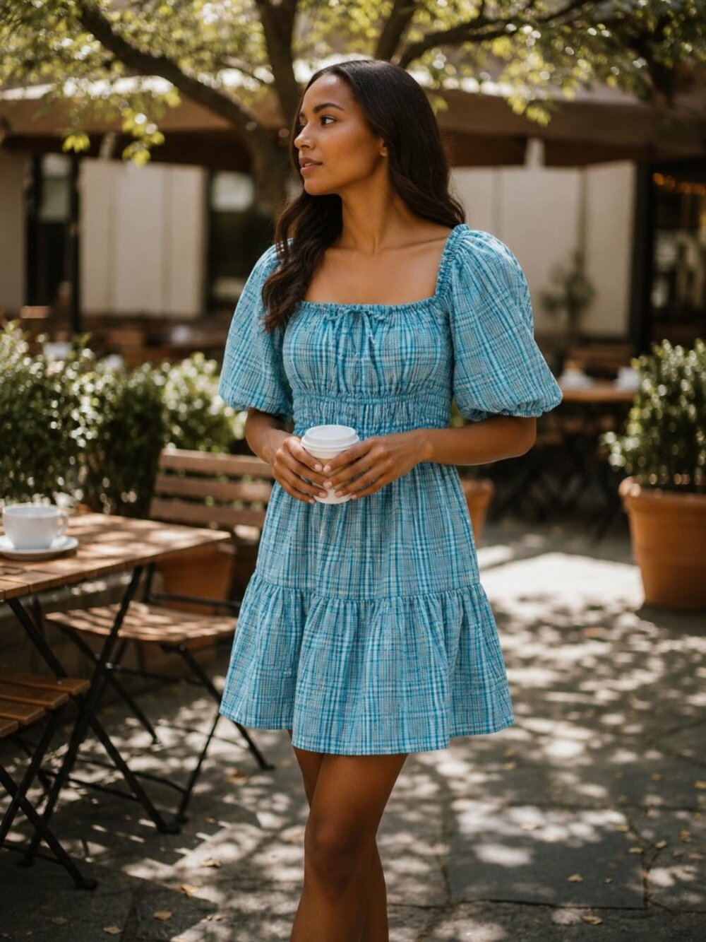 Rails Blue Plaid Brenda Augusta Puff Sleeve Babydoll Mini Dress Smocked S